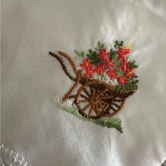 Vintage Floral Cottagecore Embroidered Handkerchief Lace Linen Patch Sewing - Picture 2 of 6